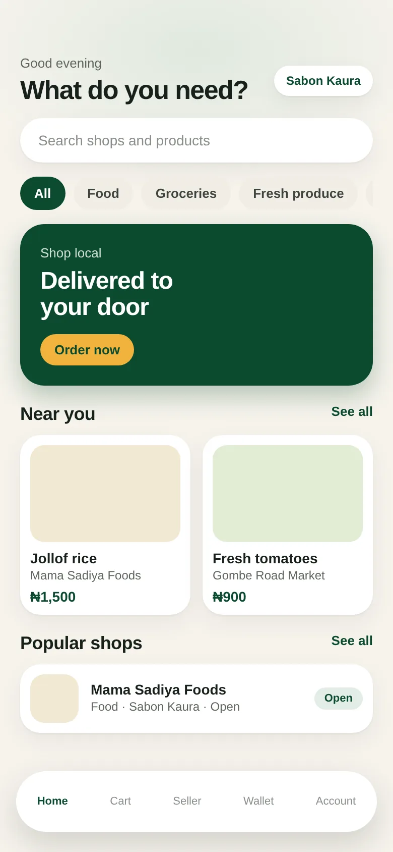 CommunityMarket app home screen
